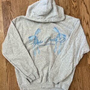 Gray Hoodie with Blue Alpha Delta Pi Bows
